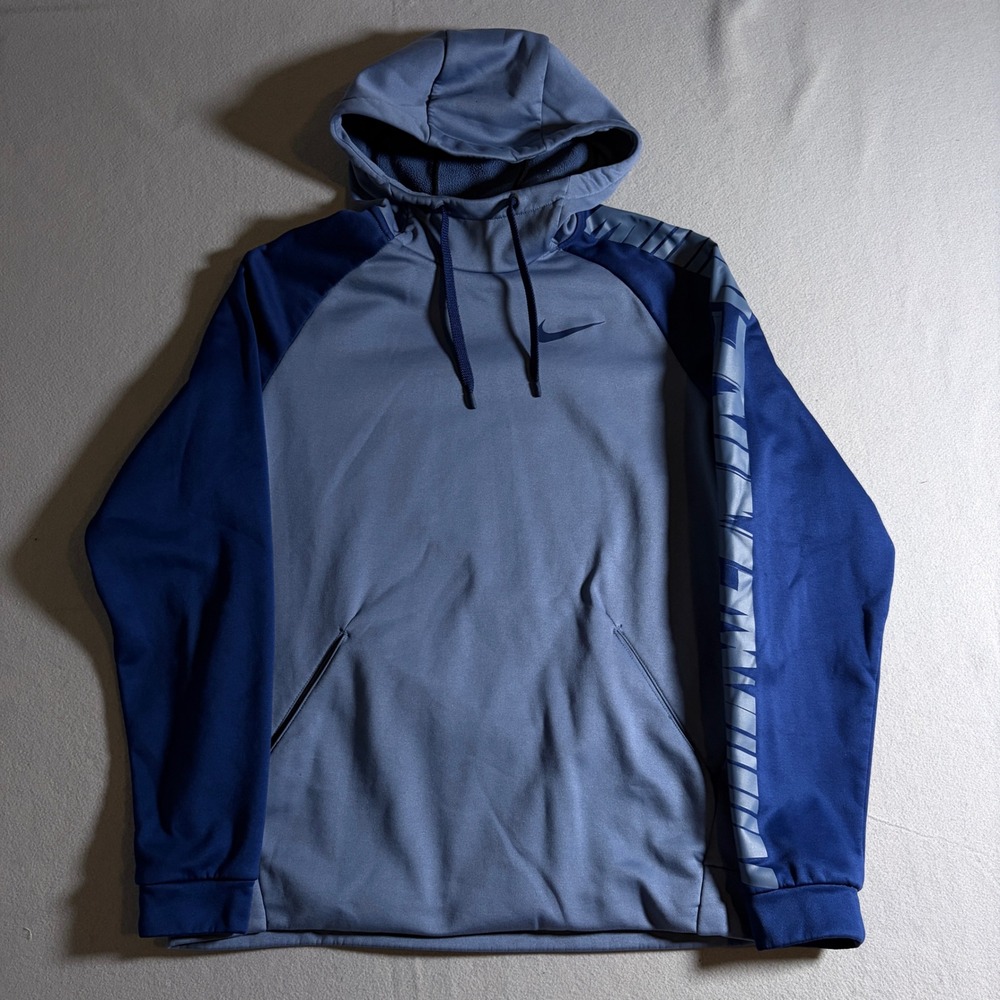 Nike Dri-FIT Mens Large Blue Two-Tone Raglan Graphic Sleeve Pullover Hoodie